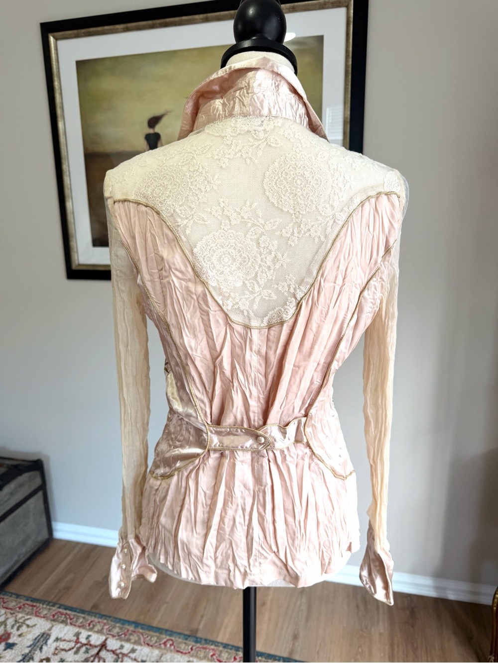 Alberto Makali Silk Blend Floral Lace Boho Button Blouse Top M - Picture 3 of 13